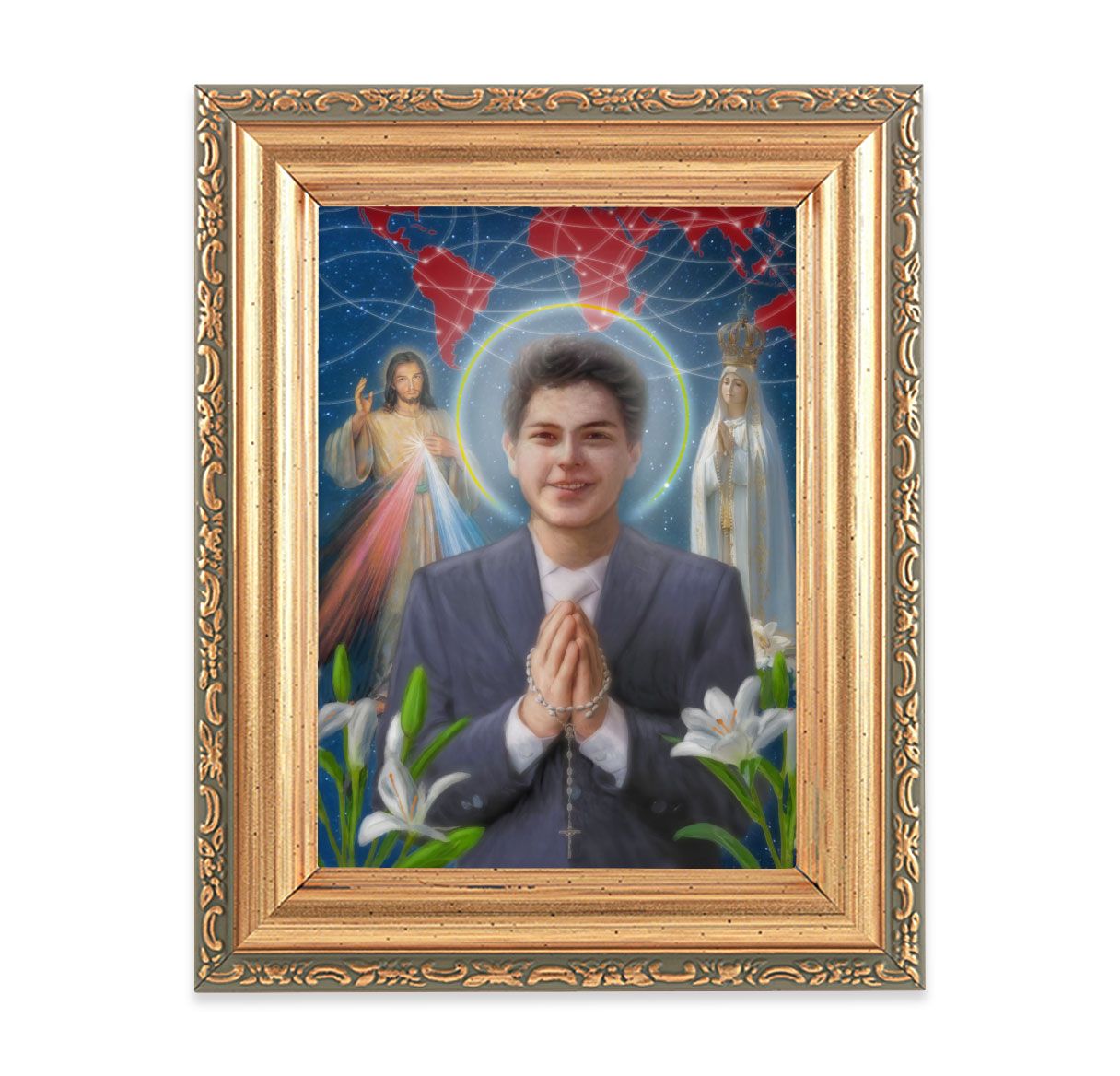 St. Carlo Acutis Print in Antique Gold Frame