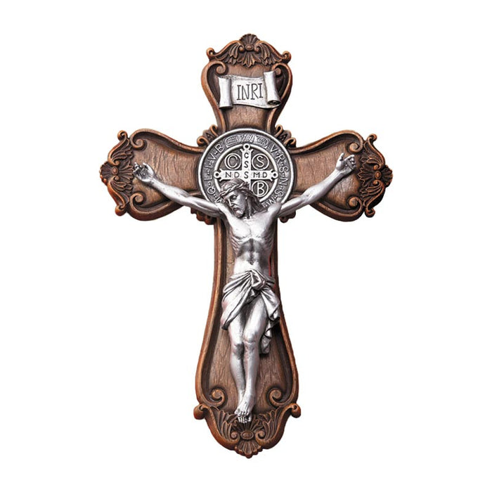Two-Tone Saint Benedict Ornate Crucifix - Wood Finish