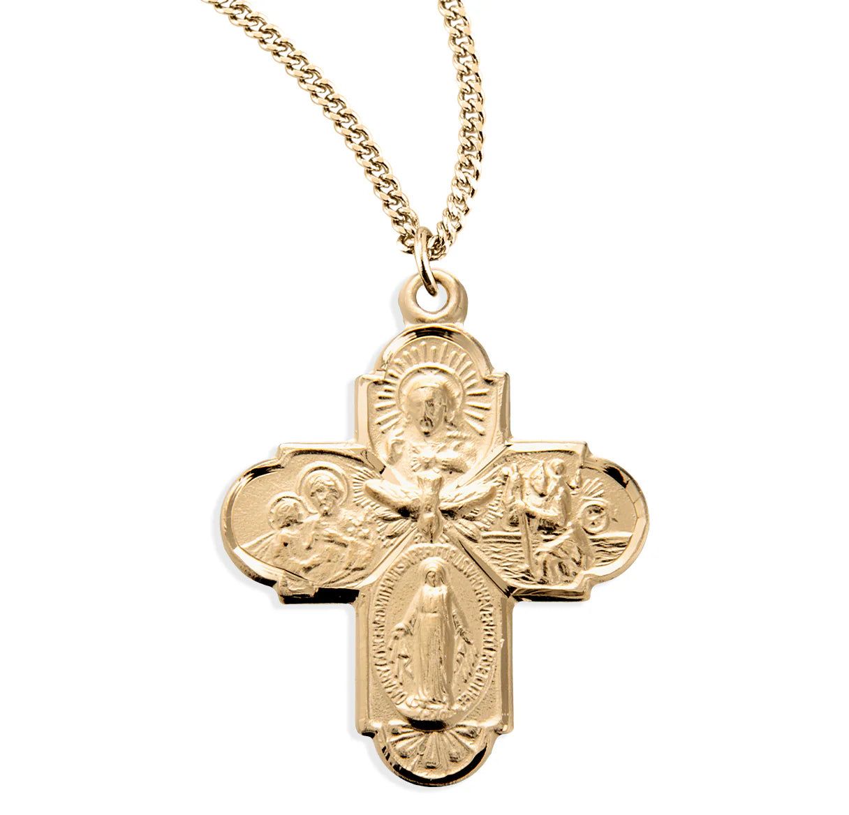 Back of Gold Over Sterling Silver Four-Way Medal showing I Am A Catholic Please Call A Priest inscription and 925 sterling silver mark