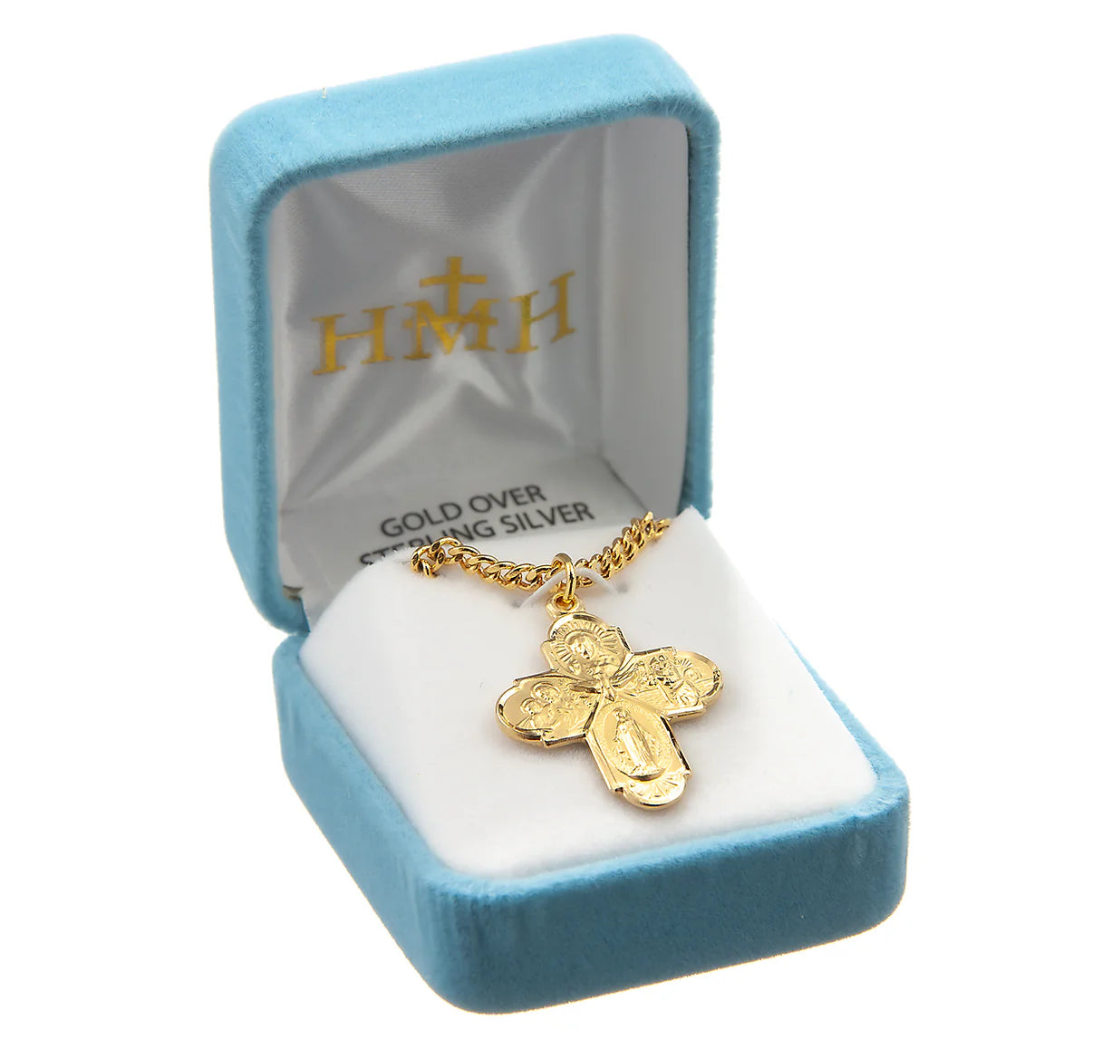 Gold Over Sterling Silver Four-Way Medal on 24-inch gold plated chain