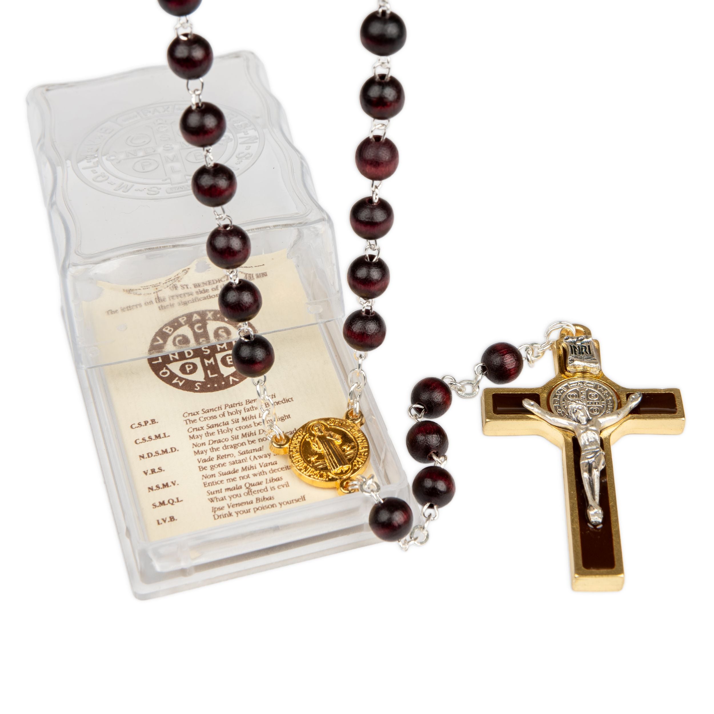 St. Benedict Wood Rosary — Gold-Tone| Made in Italy