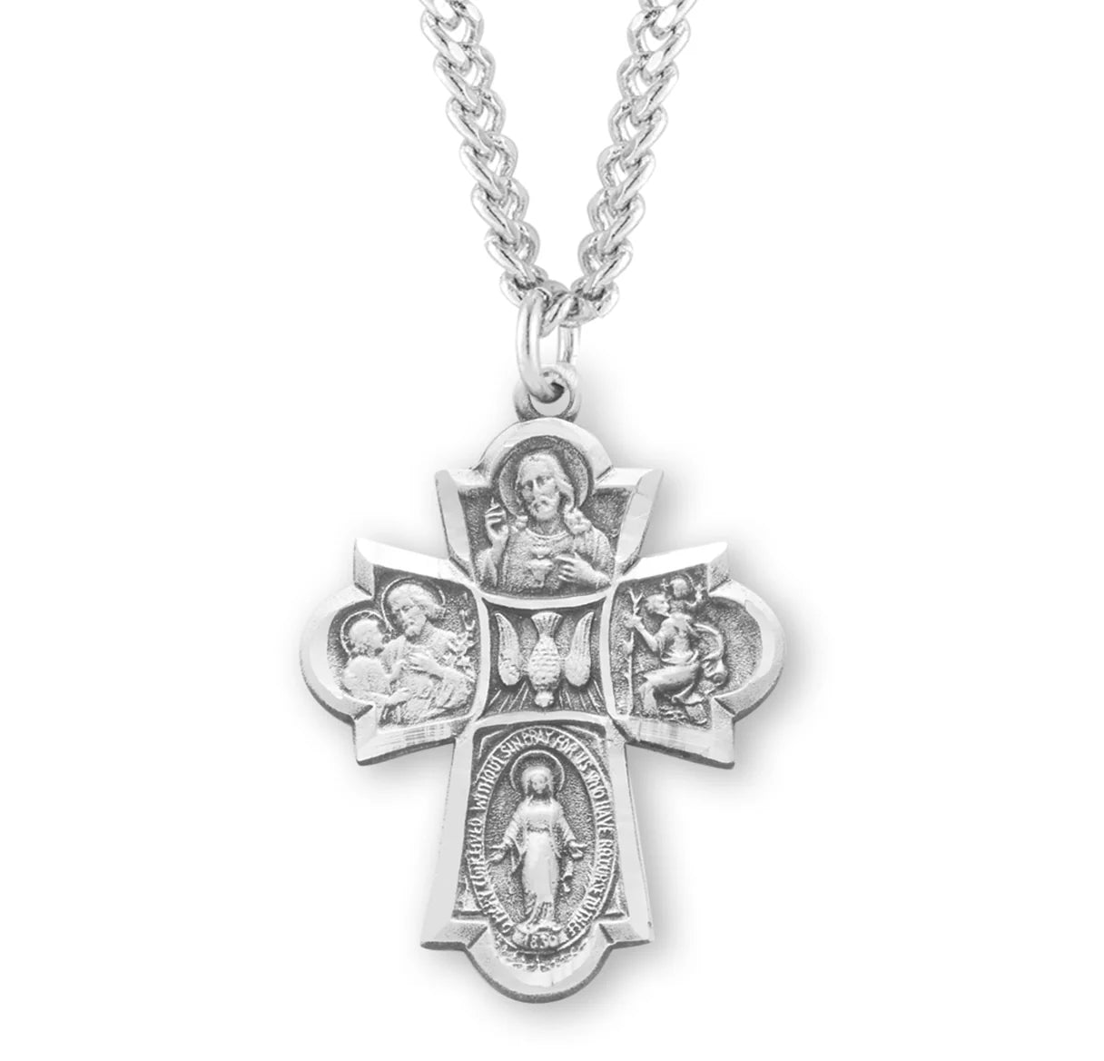 Sterling Silver 4-Way Medal on 24-inch stainless steel chain