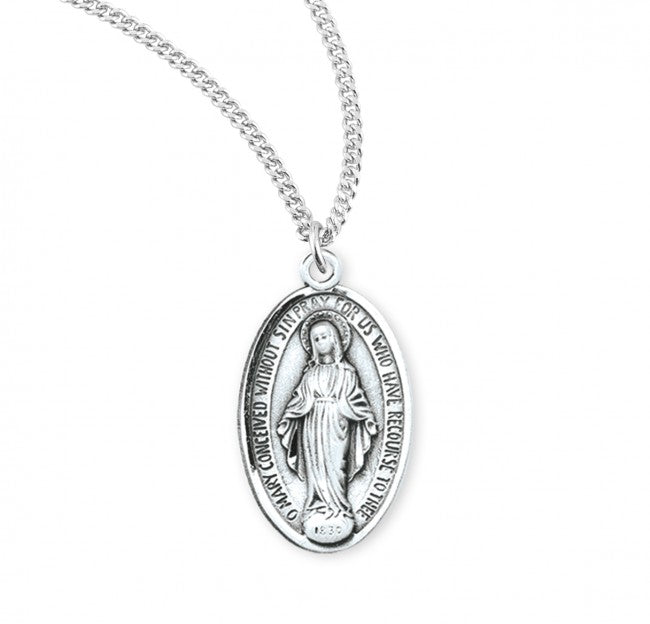 Sterling Silver Oval Miraculous Medal w 24 inch Chain