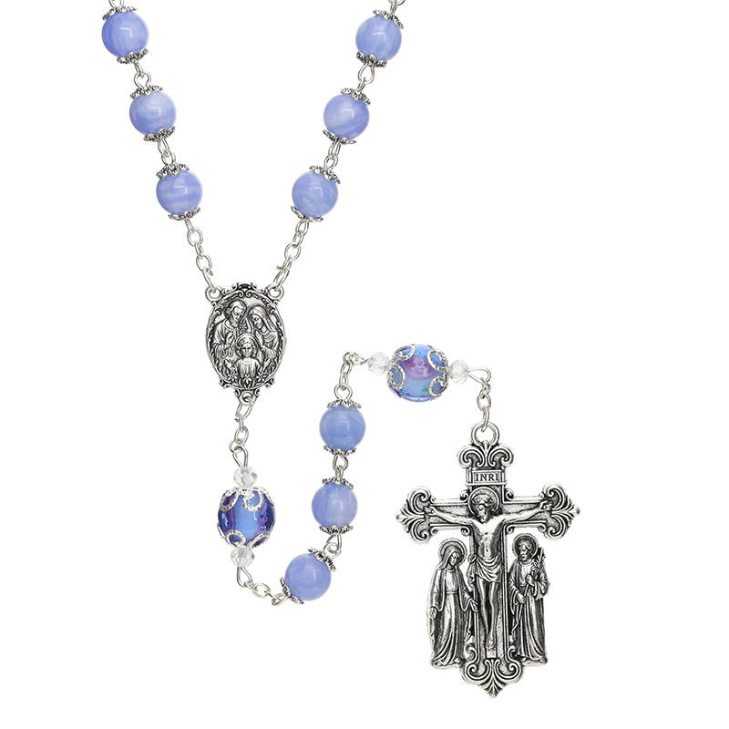 Holy Family Giulia Signorelli Rosary with aquamarine beads and Holy Family centerpiece