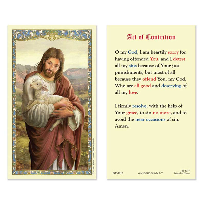Christ the Good Shepherd - Act of Contrition Holy Card - 25/pk Christian Brands Catholic