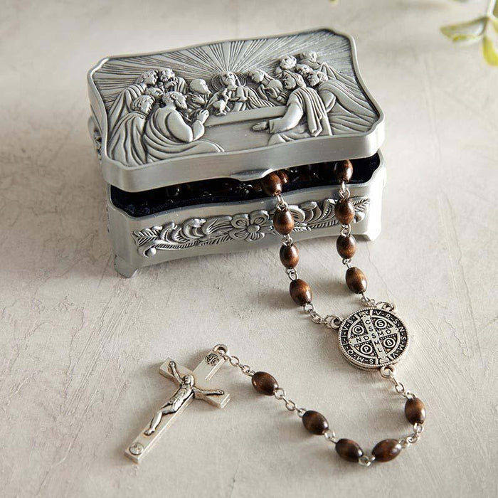 Silver Finish Last Supper Rosary Box Rosary Christian Brands Catholic