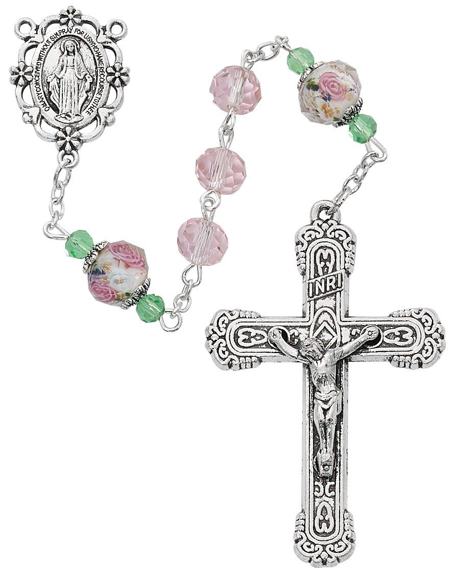 Pink Crystal Rosary with Flower crystal beads Rosary McVan