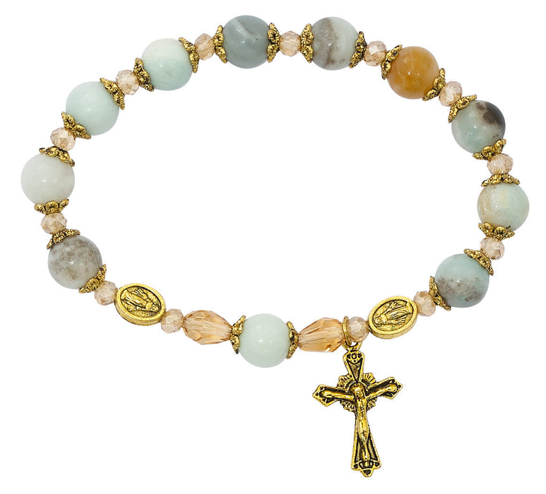 Amazonite Gold Rosary Stretch Bracelet Rosary McVan