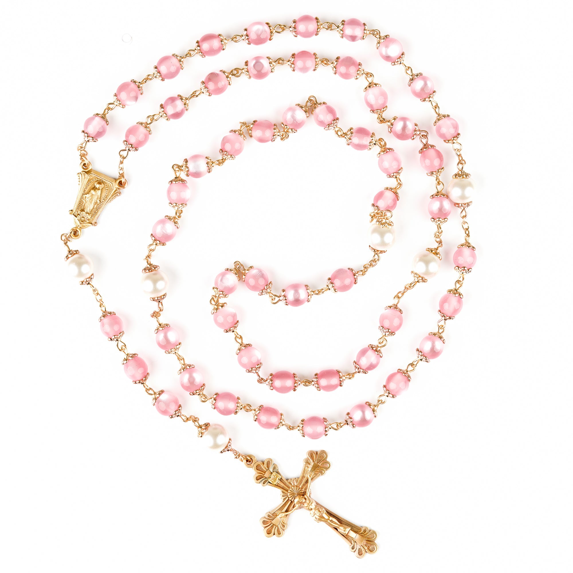 Vintage Brass Rosary with Pink Beads Rosary HMH