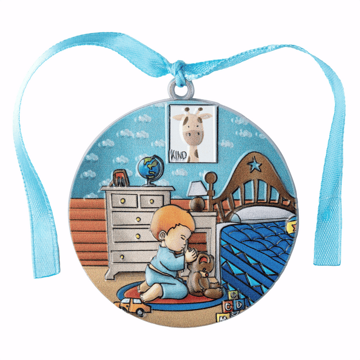 Personalizable Blue Crib Medal and Rosary Set