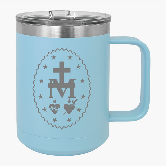 Personalizable Miraculous Medal Blue Travel Mug Tumbler, 15oz