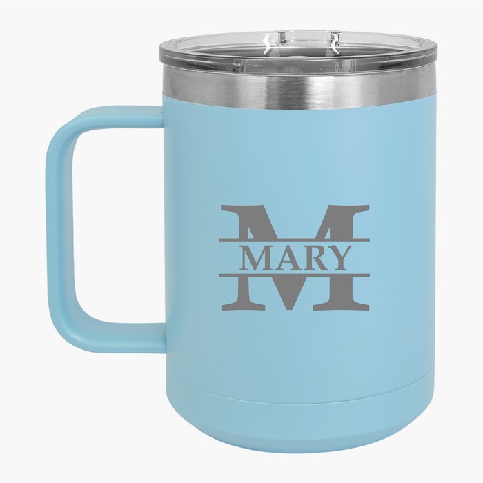 Personalizable Miraculous Medal Blue Travel Mug Tumbler, 15oz