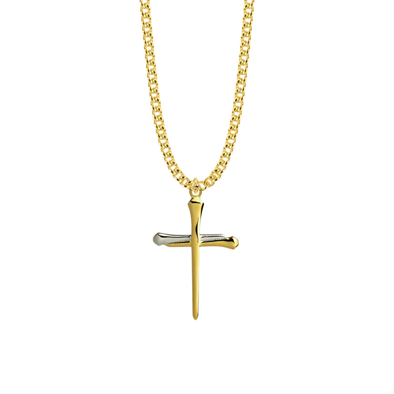 Gold Over Sterling Silver Two Tone Nail Cross Necklace