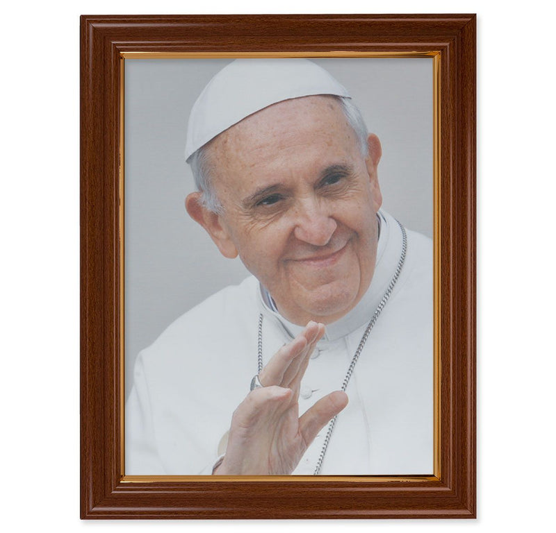 Pope Francis 12" x 16" Memorial Canvas – Walnut Frame with Gold Accent