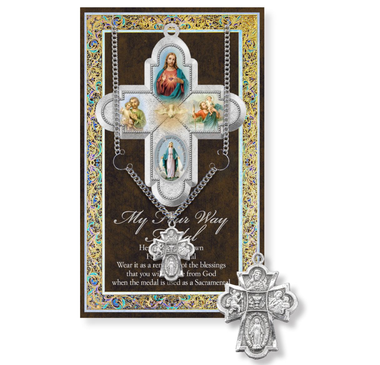 First Communion Four Way Medal with Chain