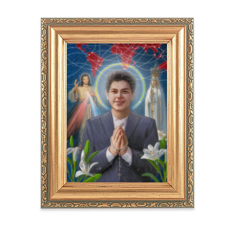 St. Carlo Acutis Print in Antique Gold Frame