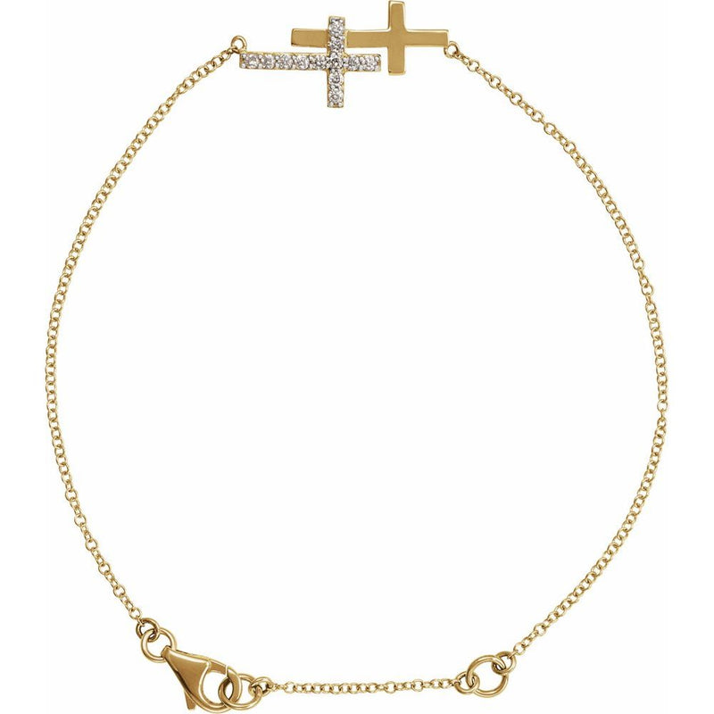 14K Gold Double Sideways Cross Diamond Bracelet