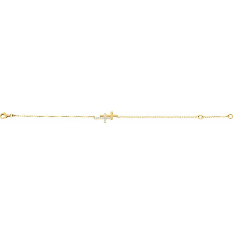 14K Gold Double Sideways Cross Diamond Bracelet