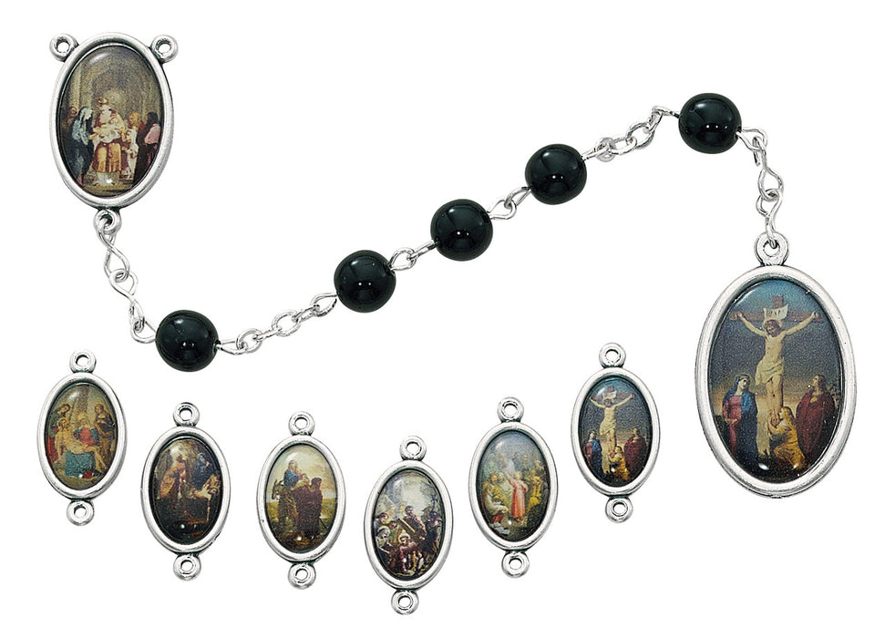 7mm Black Beaded Chaplet With 7 Sorrows