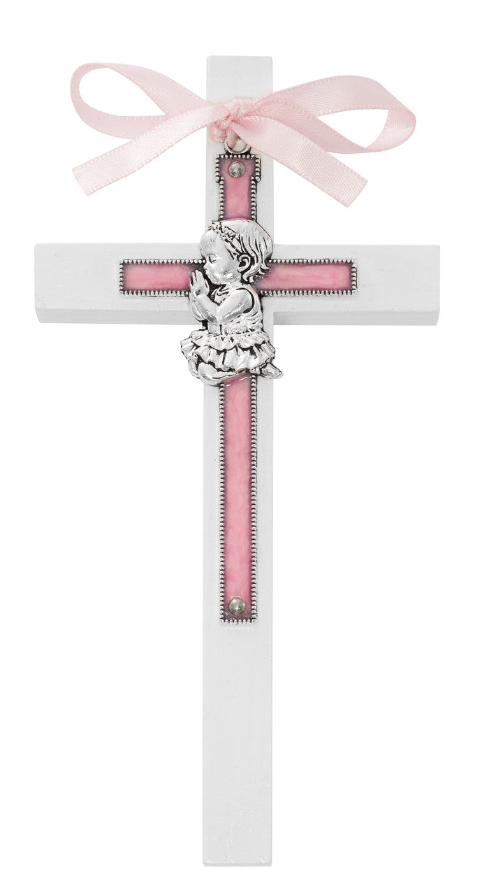 6" Pink Baby Girl Baptism cross