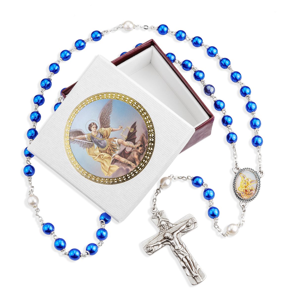 Saint Michael Guardian Rosary – Blue Pearl