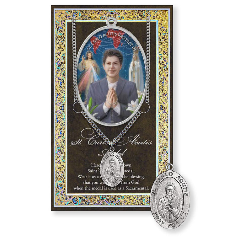 St. Carlo Acutis Medal with Chain & Story Pamphlet