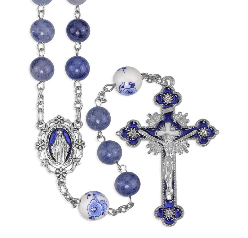 Blue Miraculous Medal Stone Rosary