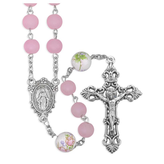 Our Lady of Grace Pink Flower Bead Rosary