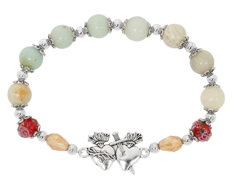 Amazonite Silver Sacred Heart Bracelet