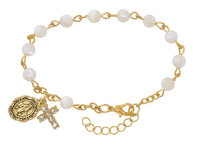 Mother Of Pearl First Communion Rosary Bracelet