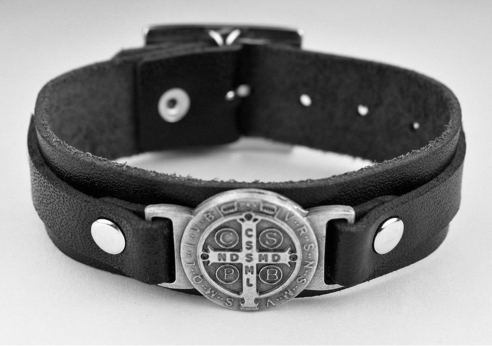 St. Benedict Leather Corded Bracelet - Black