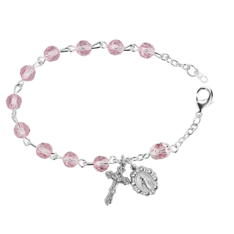 Pink Crytal Rosary Bracelet