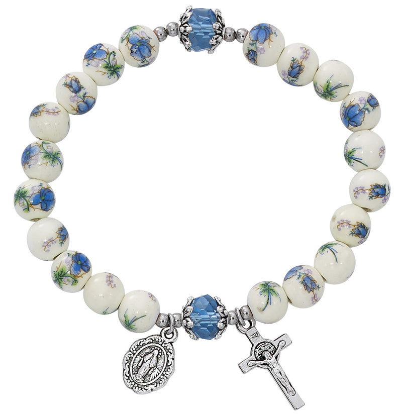 Blue Ceramic Miraculous Medal Stretch Bracelet
