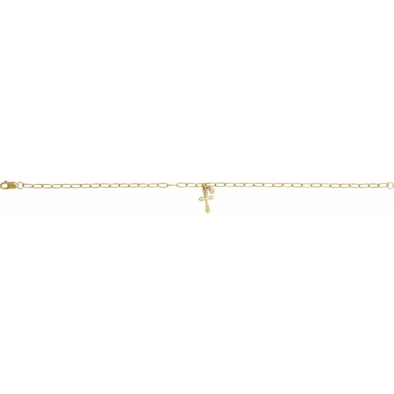 14K Gold and Diamond Cross Charm Bracelet