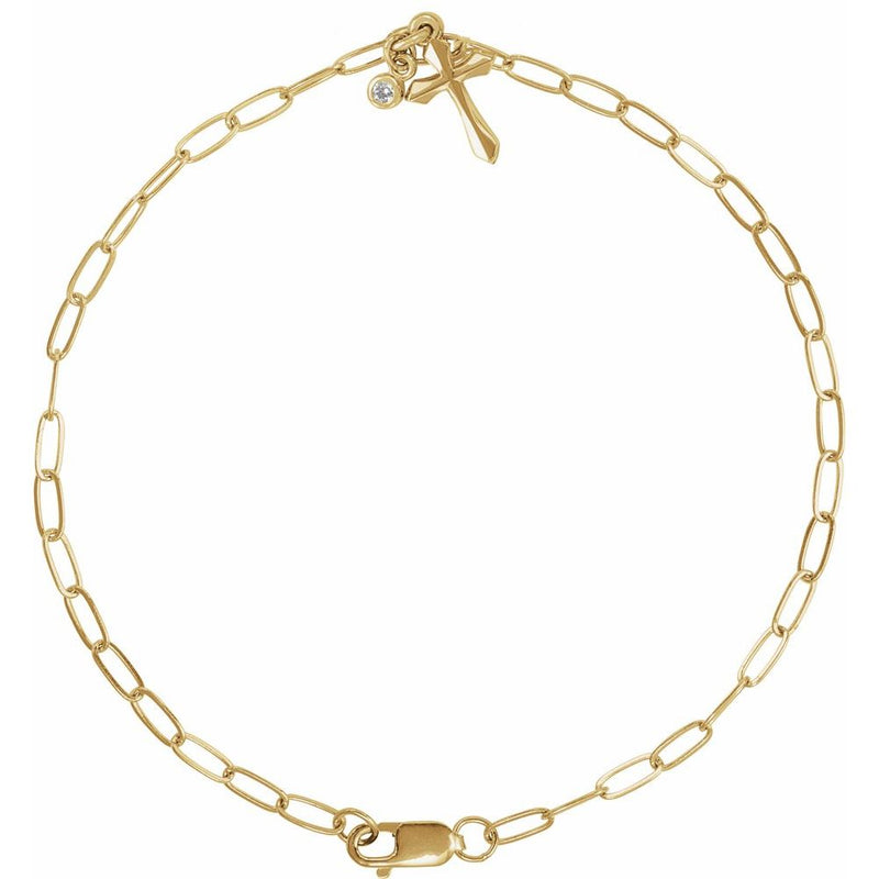 14K Gold and Diamond Cross Charm Bracelet