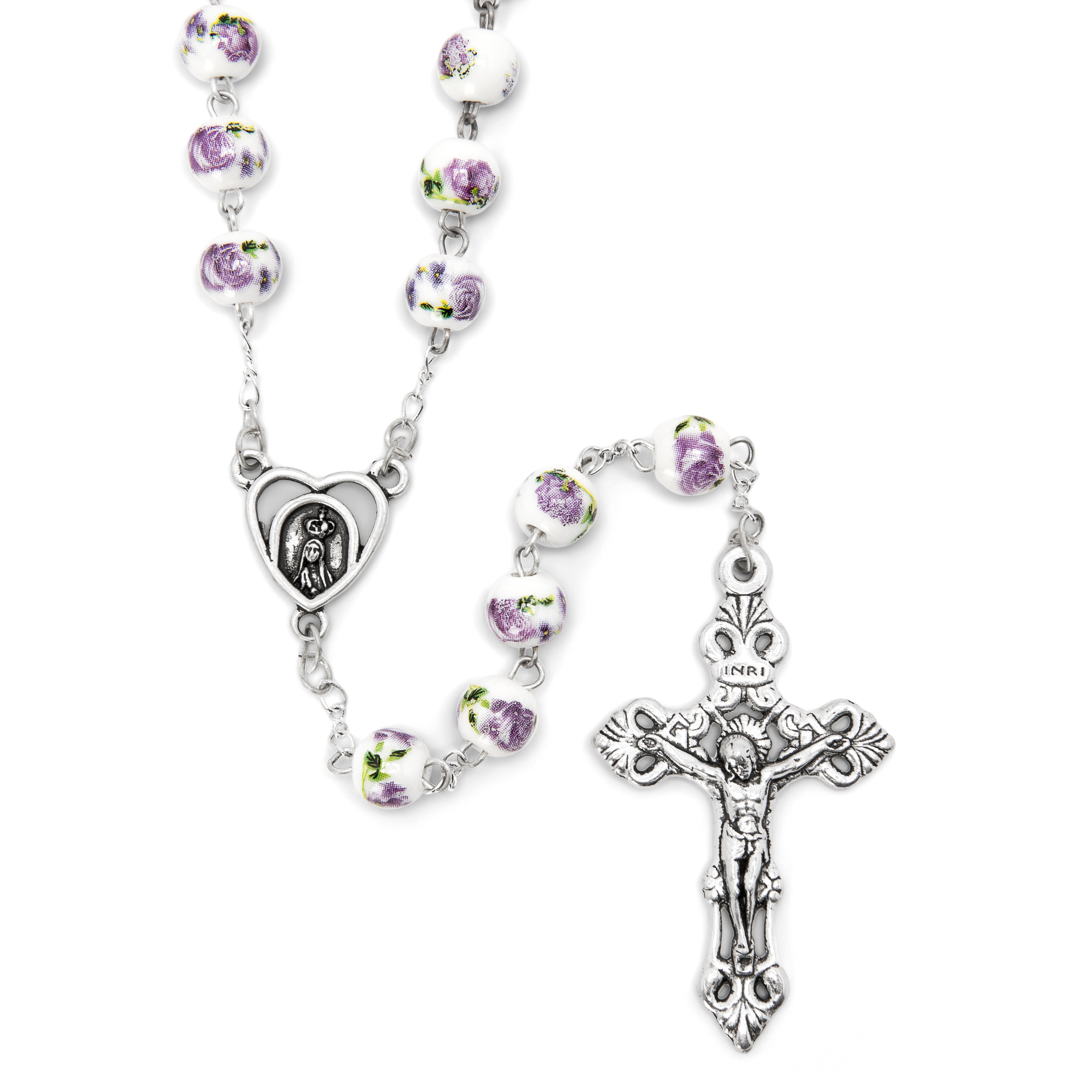 8mm Our Lady of Fátima Amethyst Flower Bead Rosary