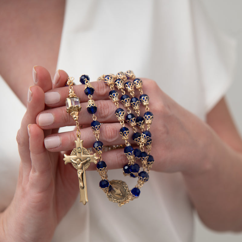 Cobalt Blue Vintage Rosary with 8mm Beads