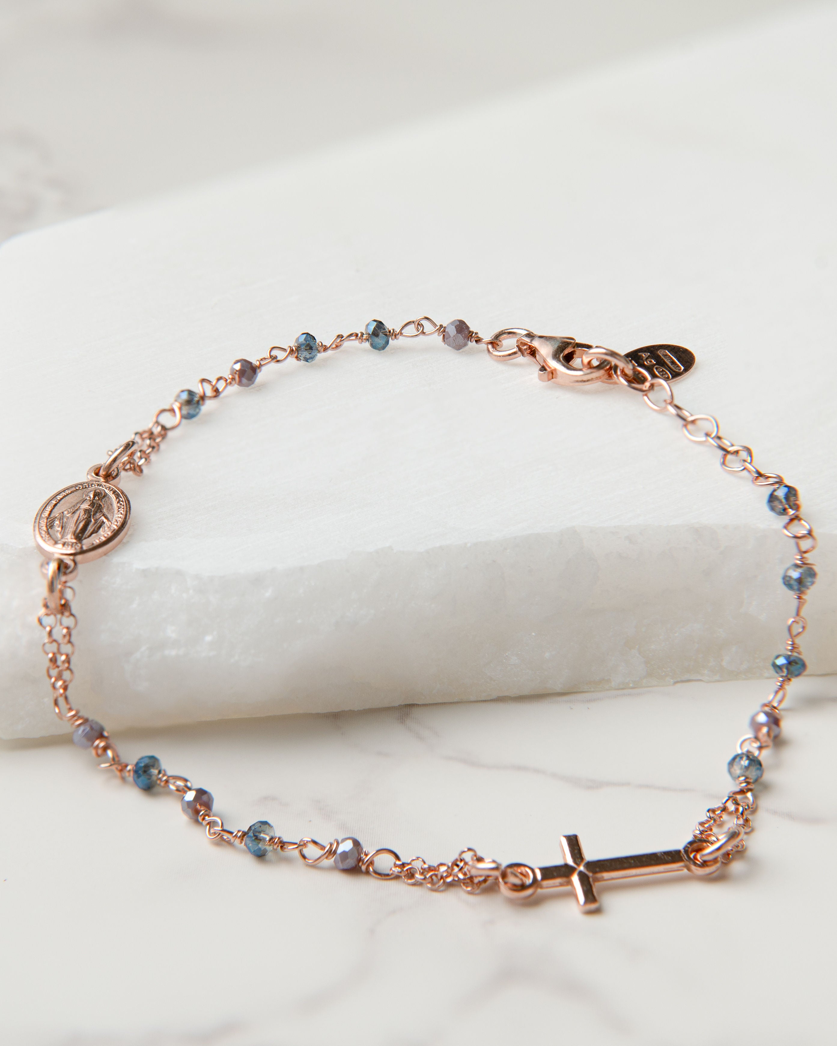 Italian Rose Gold Miraculous Medal Rosary Bracelet