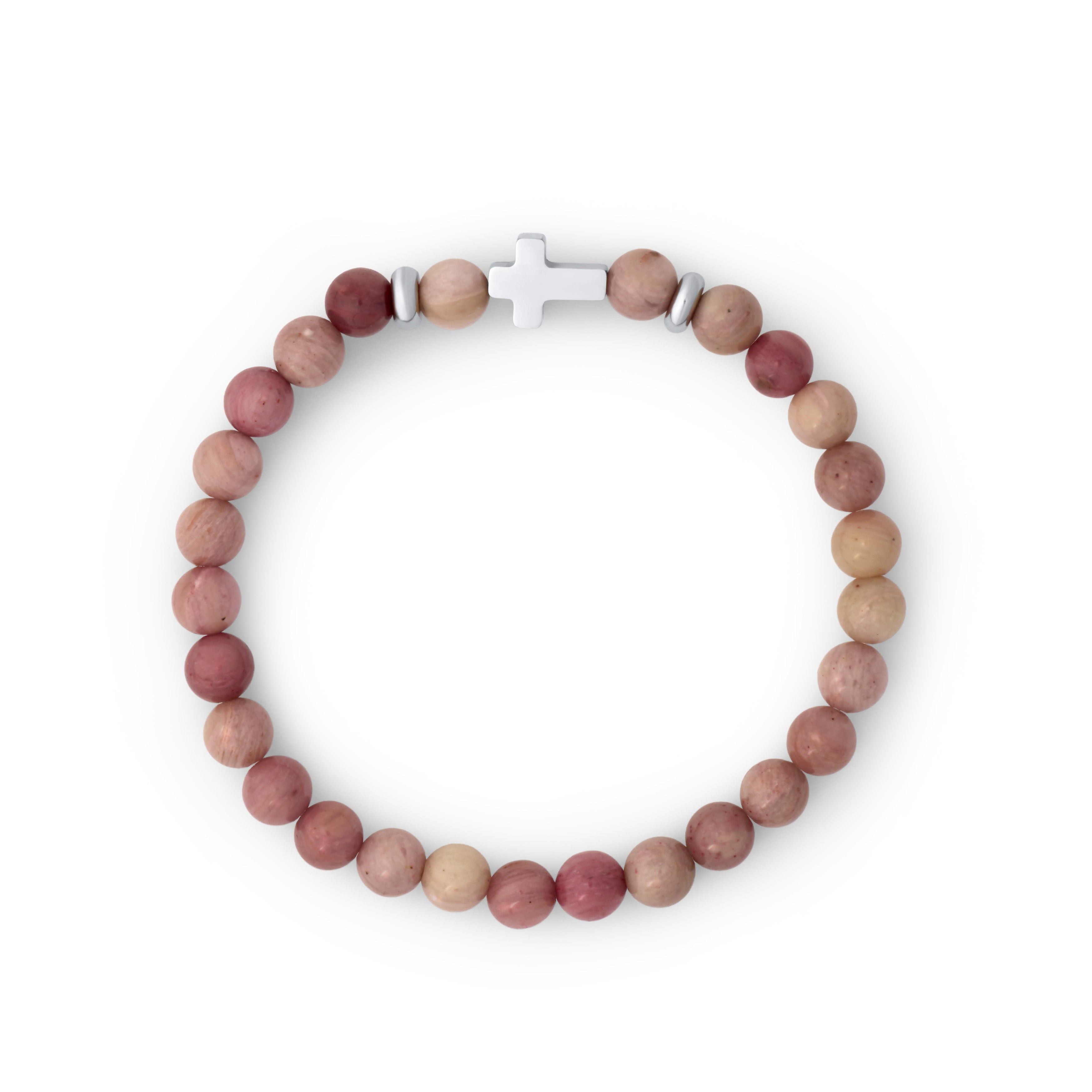 Pink Rhodonite Cross Stretch Bracelet