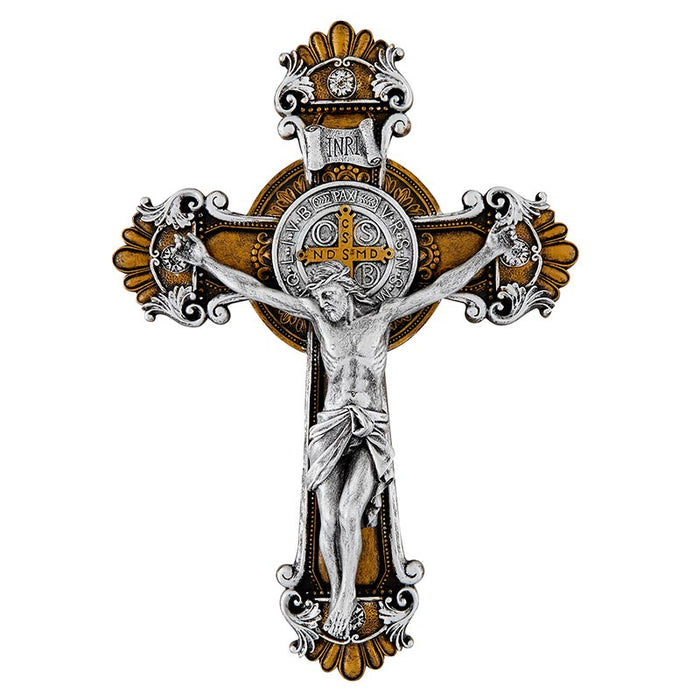 Two-Tone Saint Benedict Ornate Crucifix - Gold Base Finish