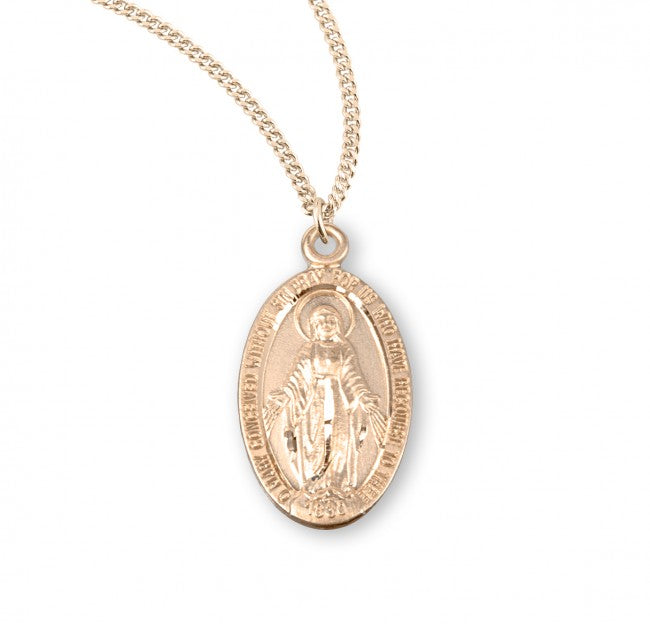 16 Kt Gold Over Sterling Silver Oval Miraculous Medal