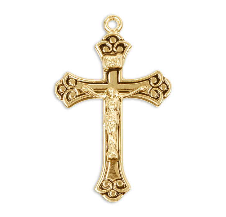 Gold Tone High Polish Sterling Silver Crucifix