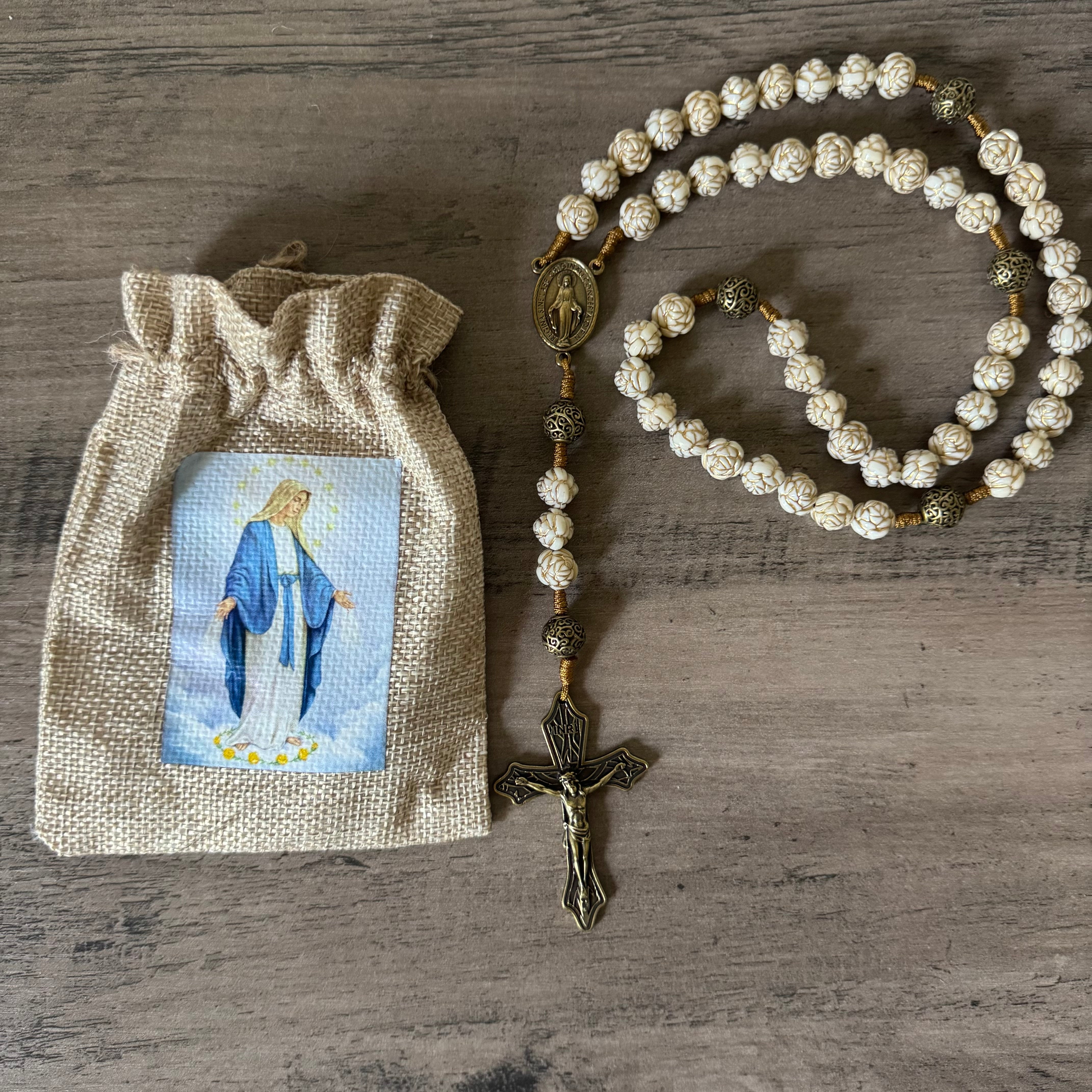 Miraculous Medal Flower Bead Rosary