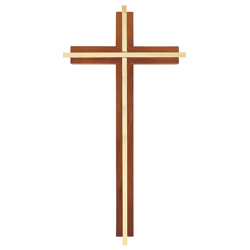 10" H Maple Hardwood Walnut Cross With Gold-Plated Inlay