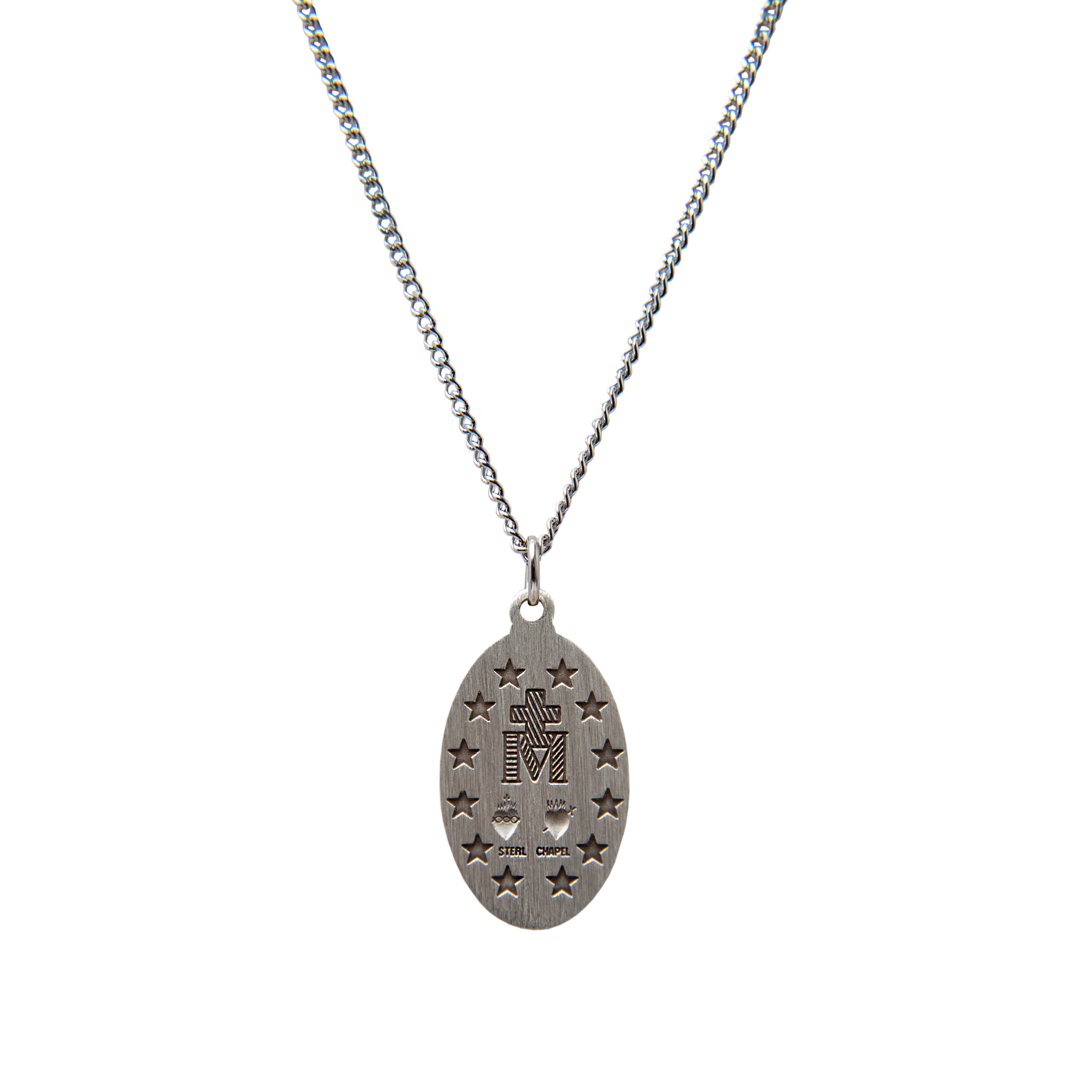 Sterling Silver Oval Miraculous Medal w 18 inch Chain