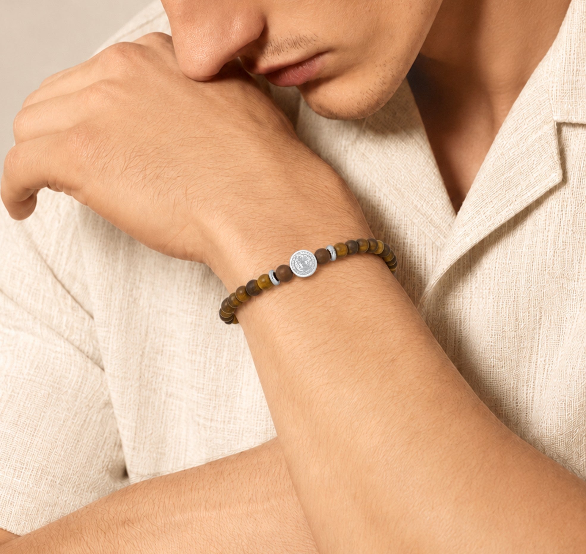 Saint Benedict Tiger Eye Blessing Bracelet