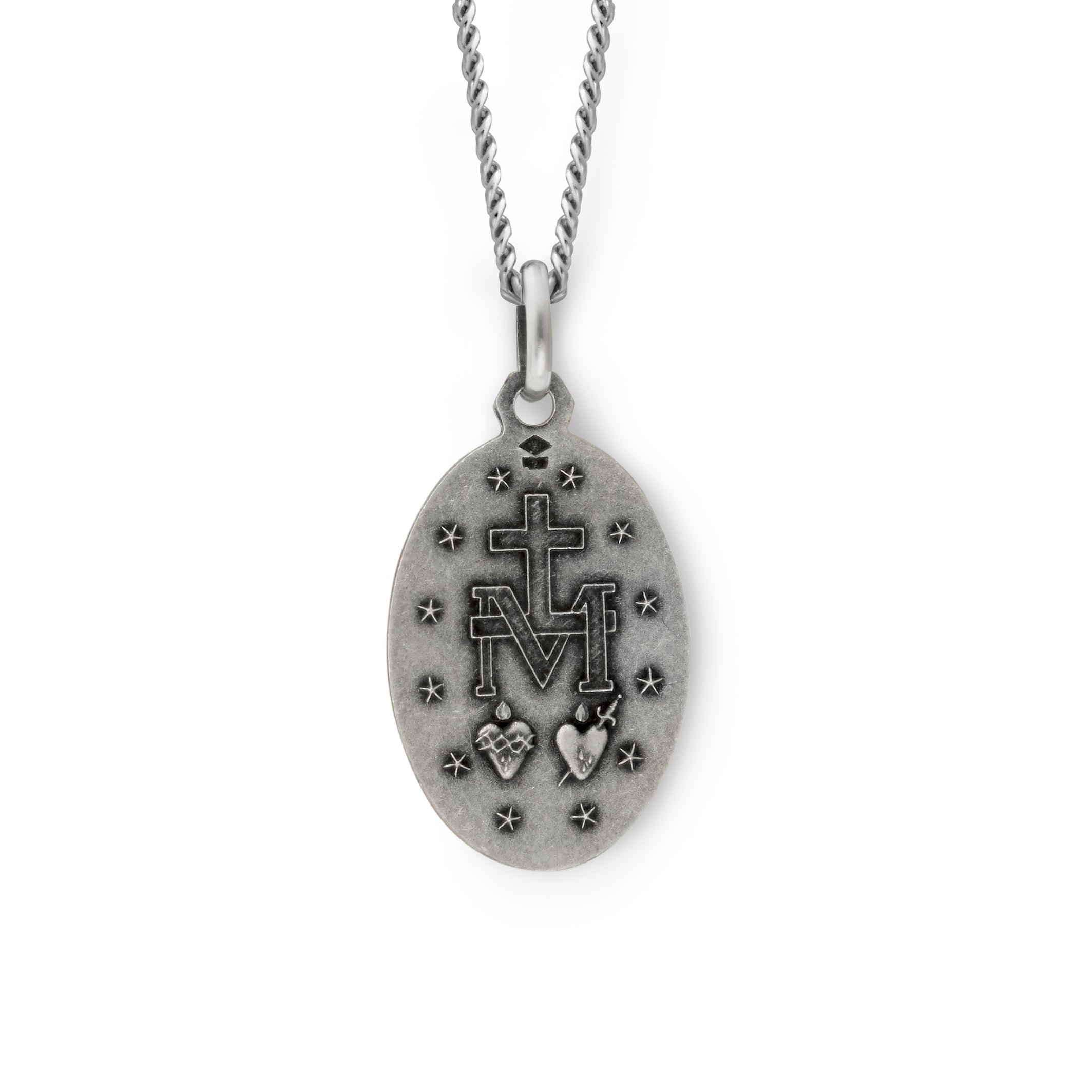 Sterling Silver Oval Miraculous Medal w 18 inch Chain