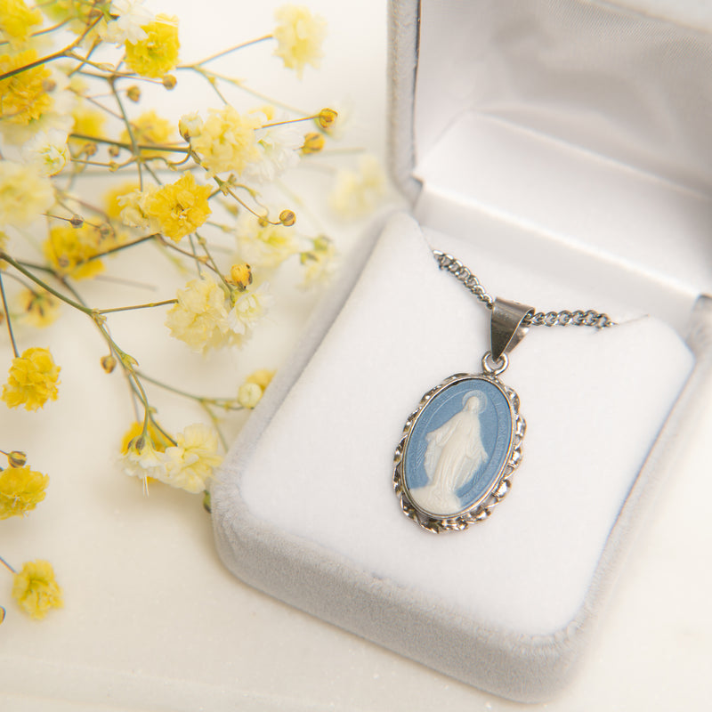 Light Blue Sterling Silver Cameo Miraculous Medal