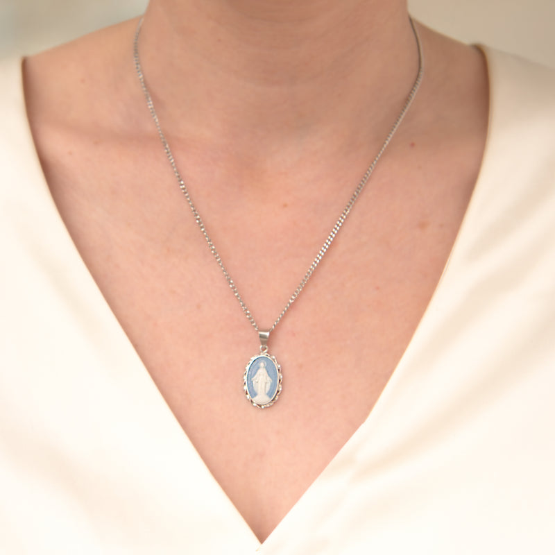 Light Blue Sterling Silver Cameo Miraculous Medal