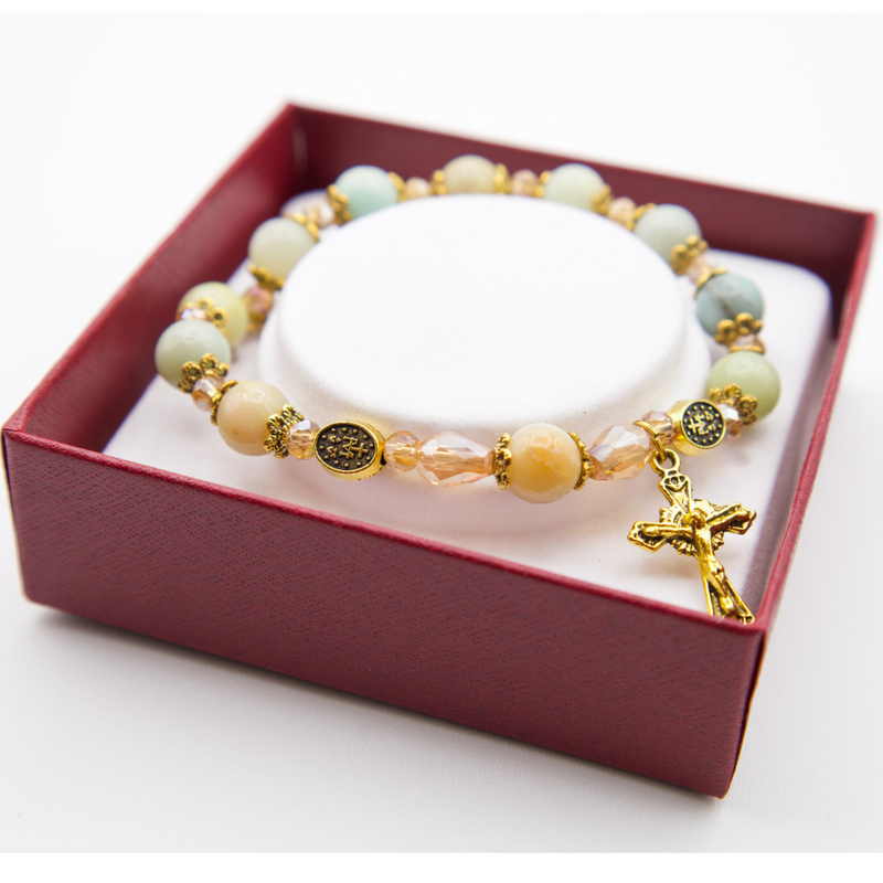 Amazonite Gold Rosary Stretch Bracelet